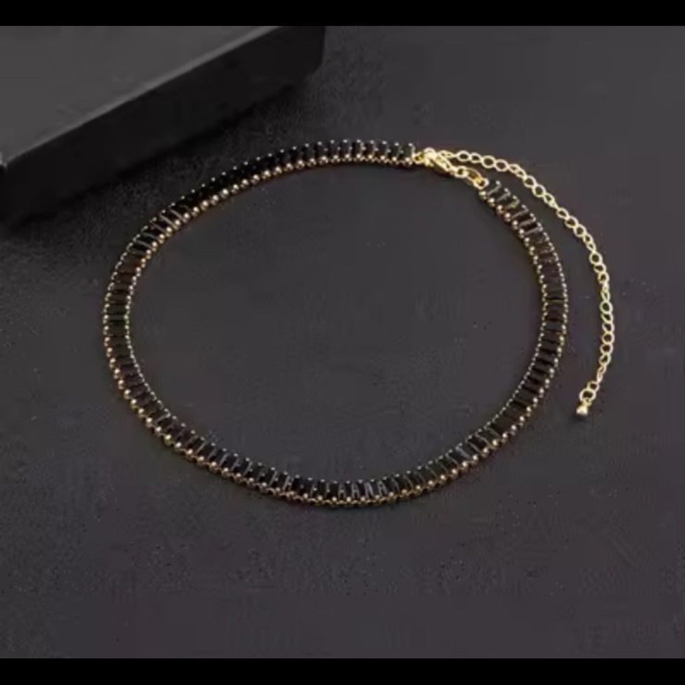 Gorgeous baguette gold plated necklace with black swarovski elements
